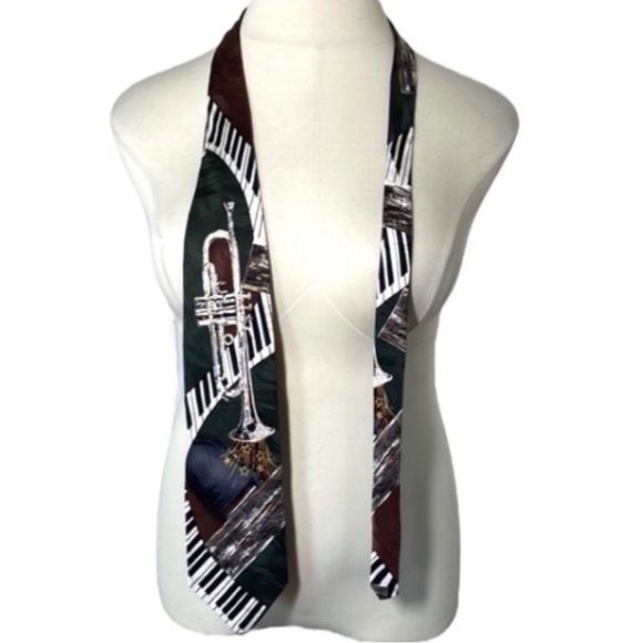 Silk Chez Roffe Upbeat Necktie Trumpet Piano Brown Tie Music Band Director Gift - Picture 4 of 16